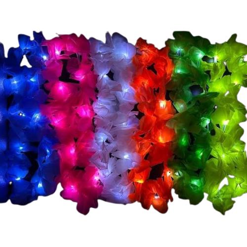 COLLAR HAWAIANO FLOR TELA LED COLORES SURTIDOS UNI