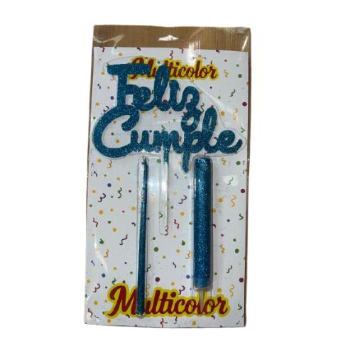 MULTICOLOR SET TOPPER FELIZ CUMPLE C/VELA+BENGALA (COLORES (VARIOS) UNI